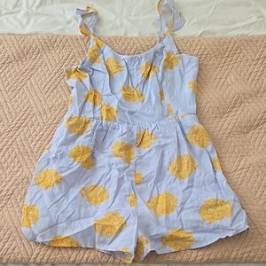 Elle rae romper floral yellow blue ruffle sleeve large